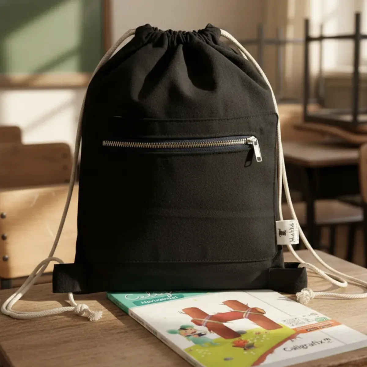 HAOKIDS - Mochila negra morral de lona multiuso Universidad Colegio bolso de viaje o deportes outdoor 40x30 cm