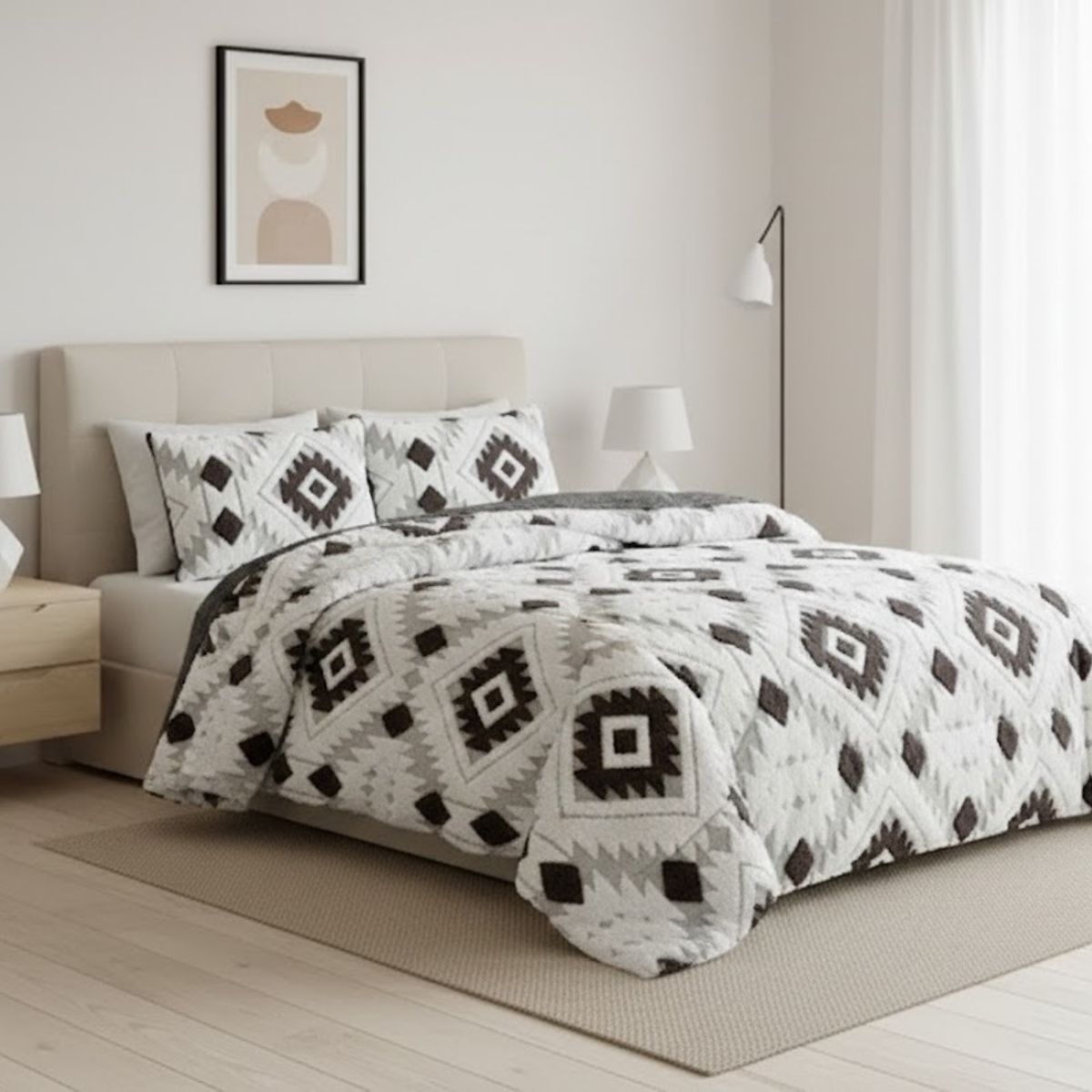 GENERICO - COBERTOR  TEXTURIZADO 2 PLAZA CON CHIPORRO  RELIEVE GEOMETRIC HACQUARD TF