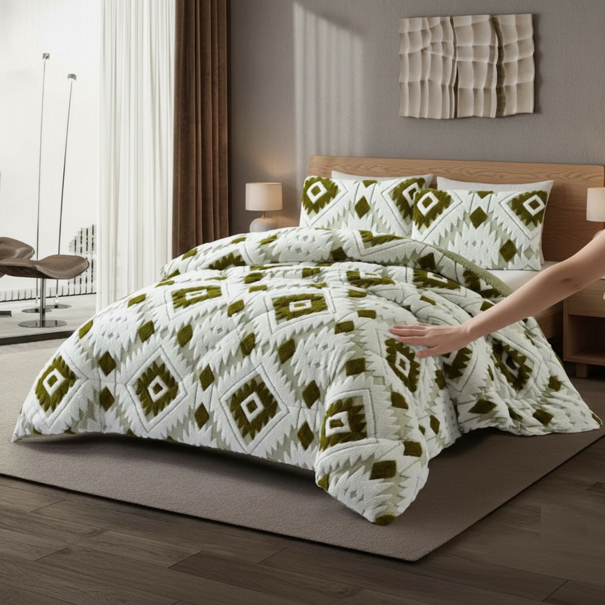 GENERICO - COBERTOR  TEXTURIZADO 2 PLAZA CON CHIPORRO  RELIEVE GEOMETRIC HACQUARD TF