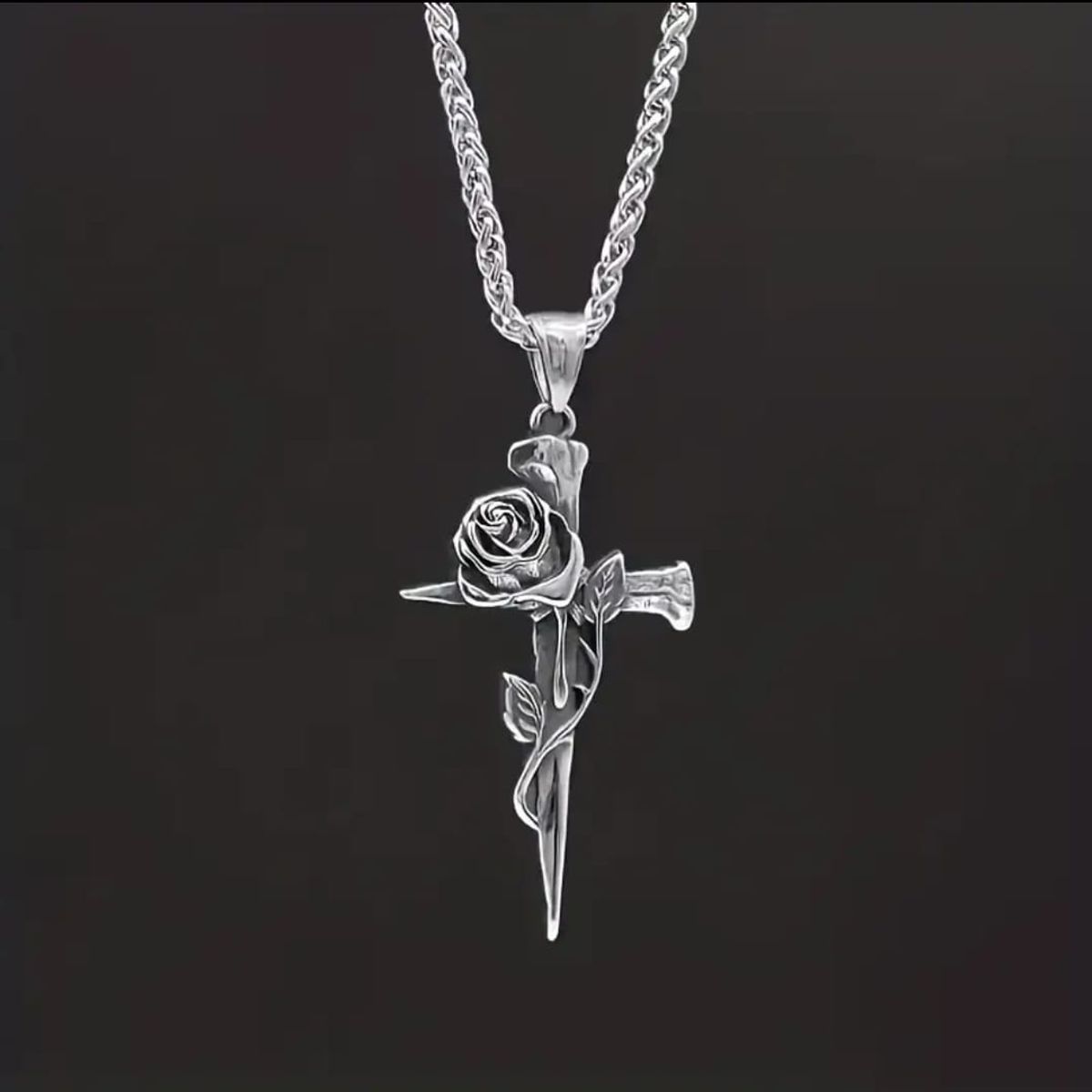 GENERICO - ️ Collar Cruz Rosa Sacra Silver  Acero Inoxidable Premium