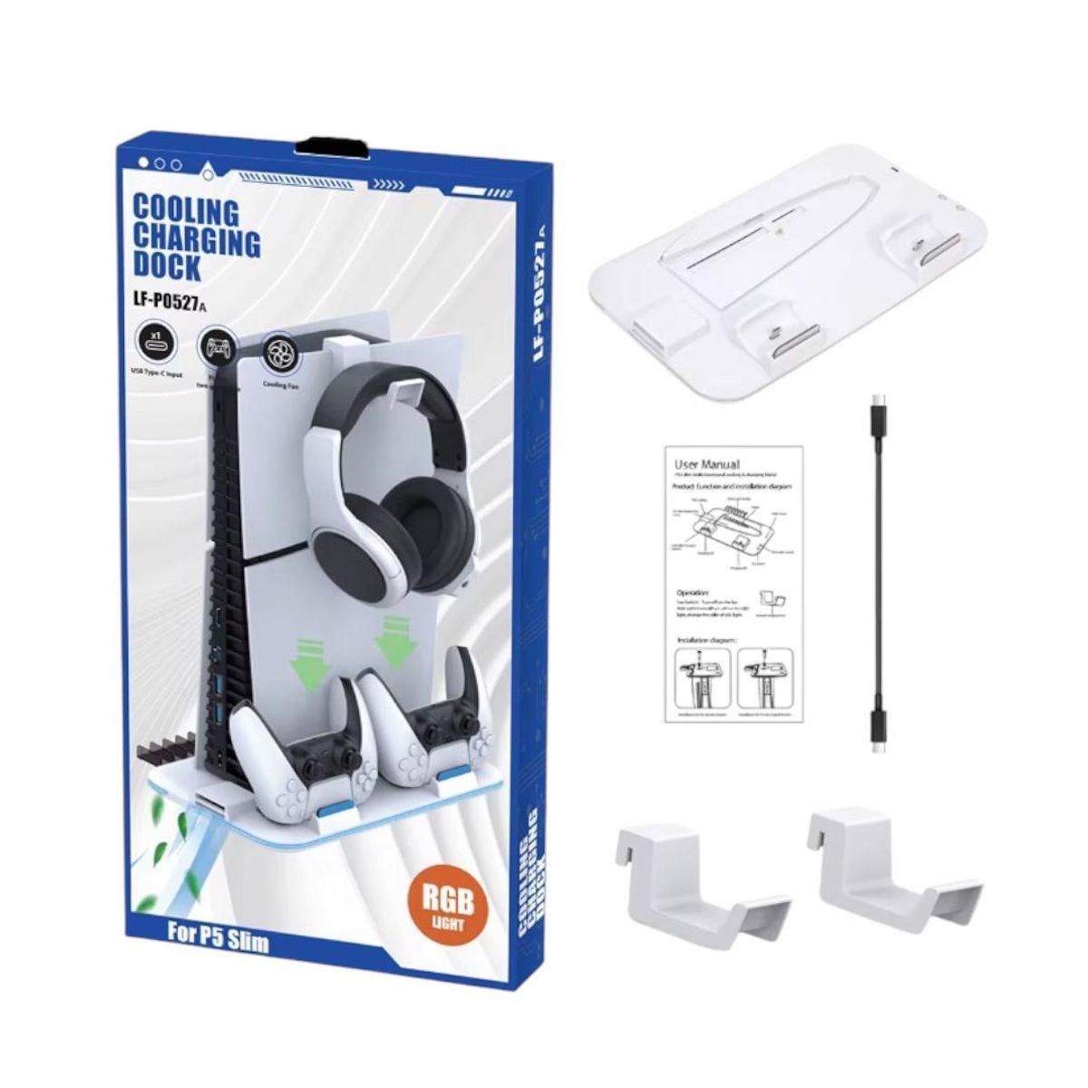 GENERICO - Soporte Vertical blanco Compatible con PlayStation 5 Slim con Ventilador y RGB