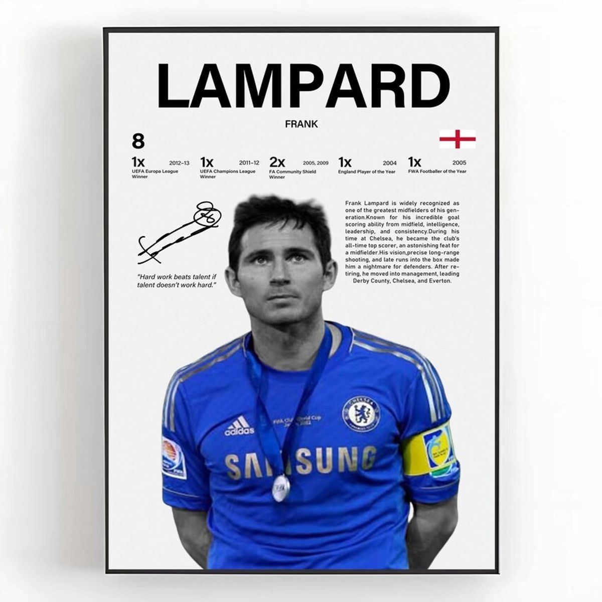 GENERICO - Cuadro Frank Lampard Fútbol Leyenda del Chelsea + Marco