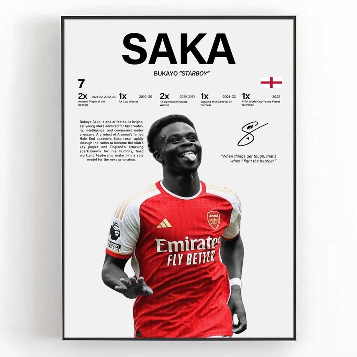 GENERICO - Cuadro Bukayo Saka Fútbol Arsenal Estrella Inglesa + Marco