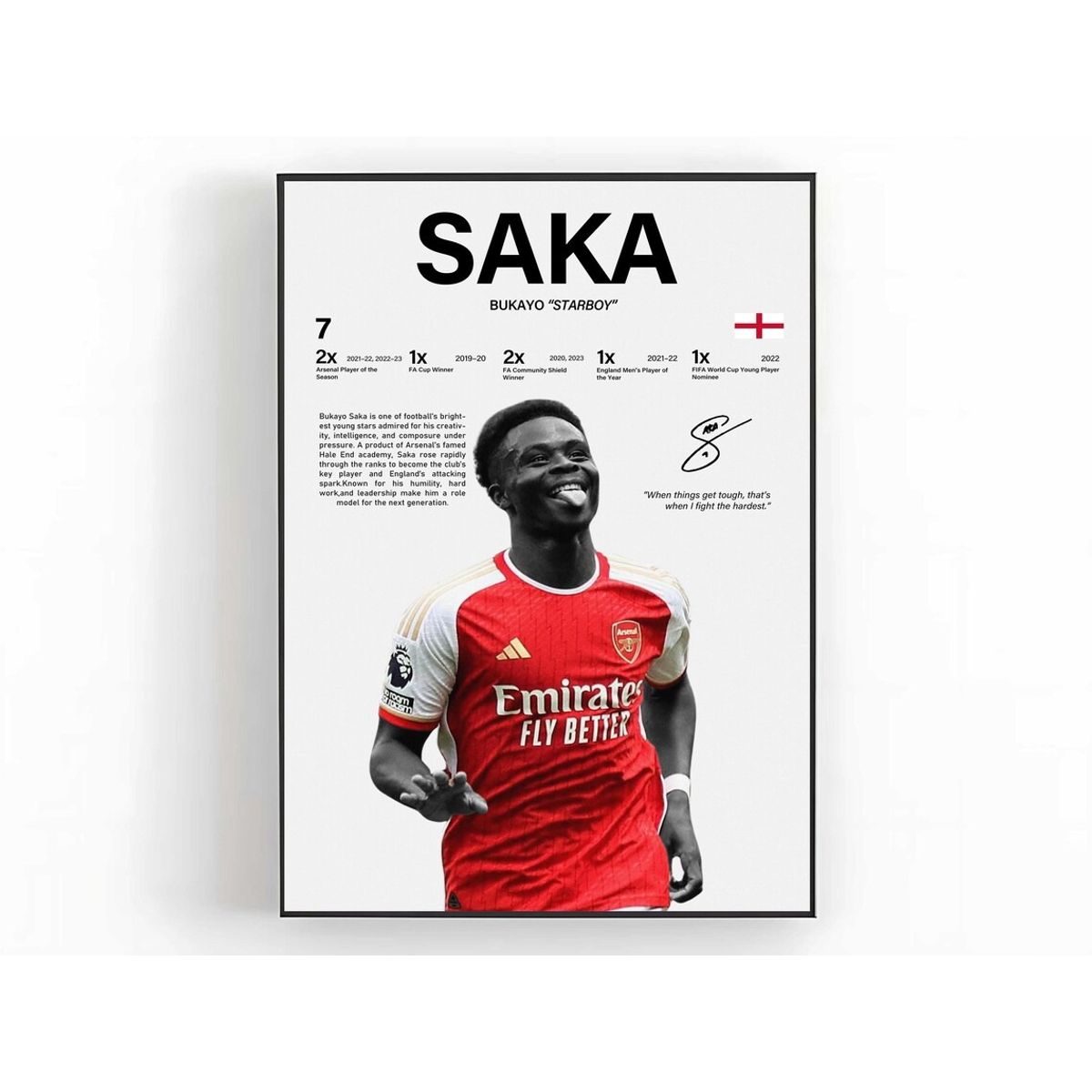 GENERICO - Cuadro Bukayo Saka Fútbol Arsenal Estrella Inglesa + Marco
