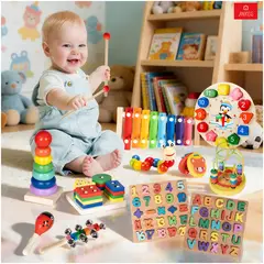 ANIKIDS - Pack 11 Juguetes Didácticos De Madera Para Niños Montessori