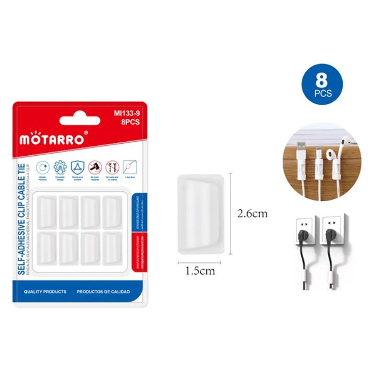 GENERICO - Clip Plástico Autoadhesiva para Cable 8pcs