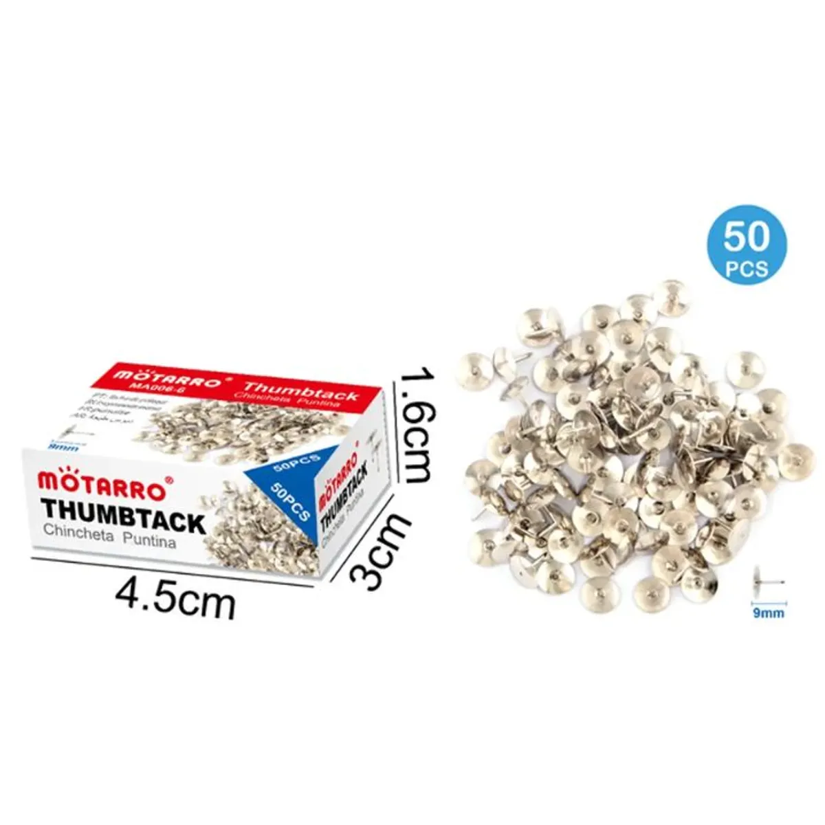 GENERICO - Chinches Plateada en caja 9mm 50pcs
