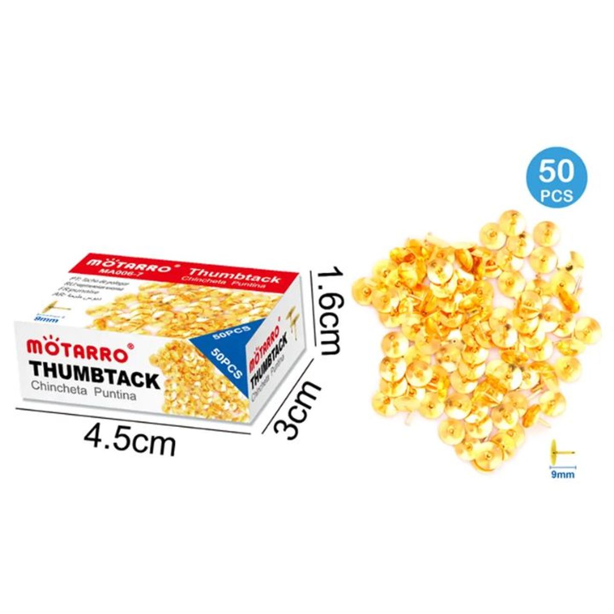 GENERICO - Chinches Dorados en caja 9mm 50pcs