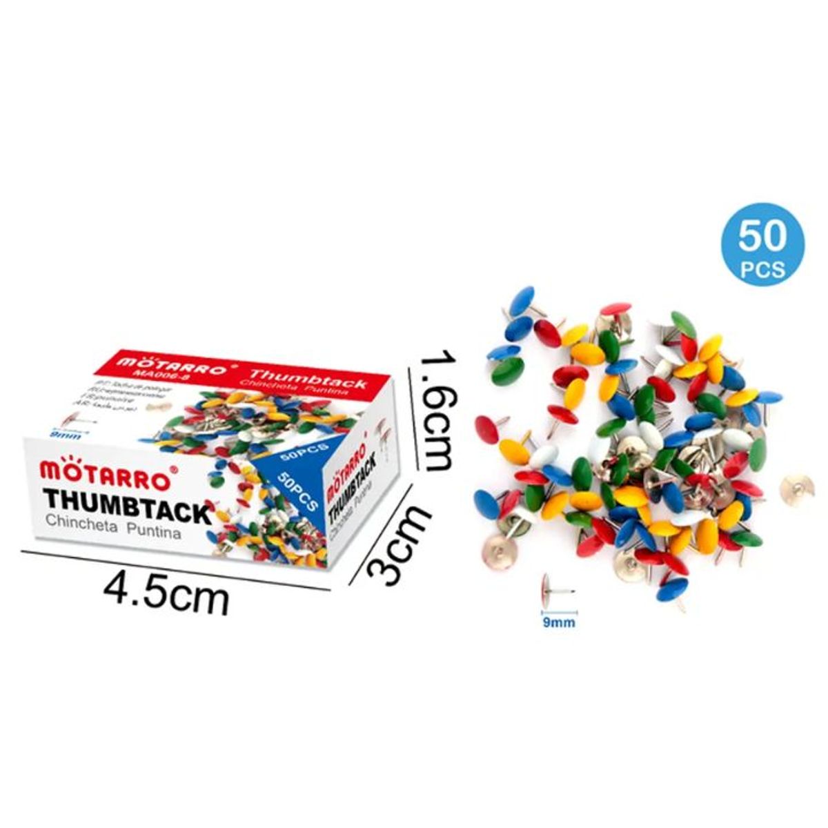 GENERICO - Chinches Colores en caja 9mm 50pcs