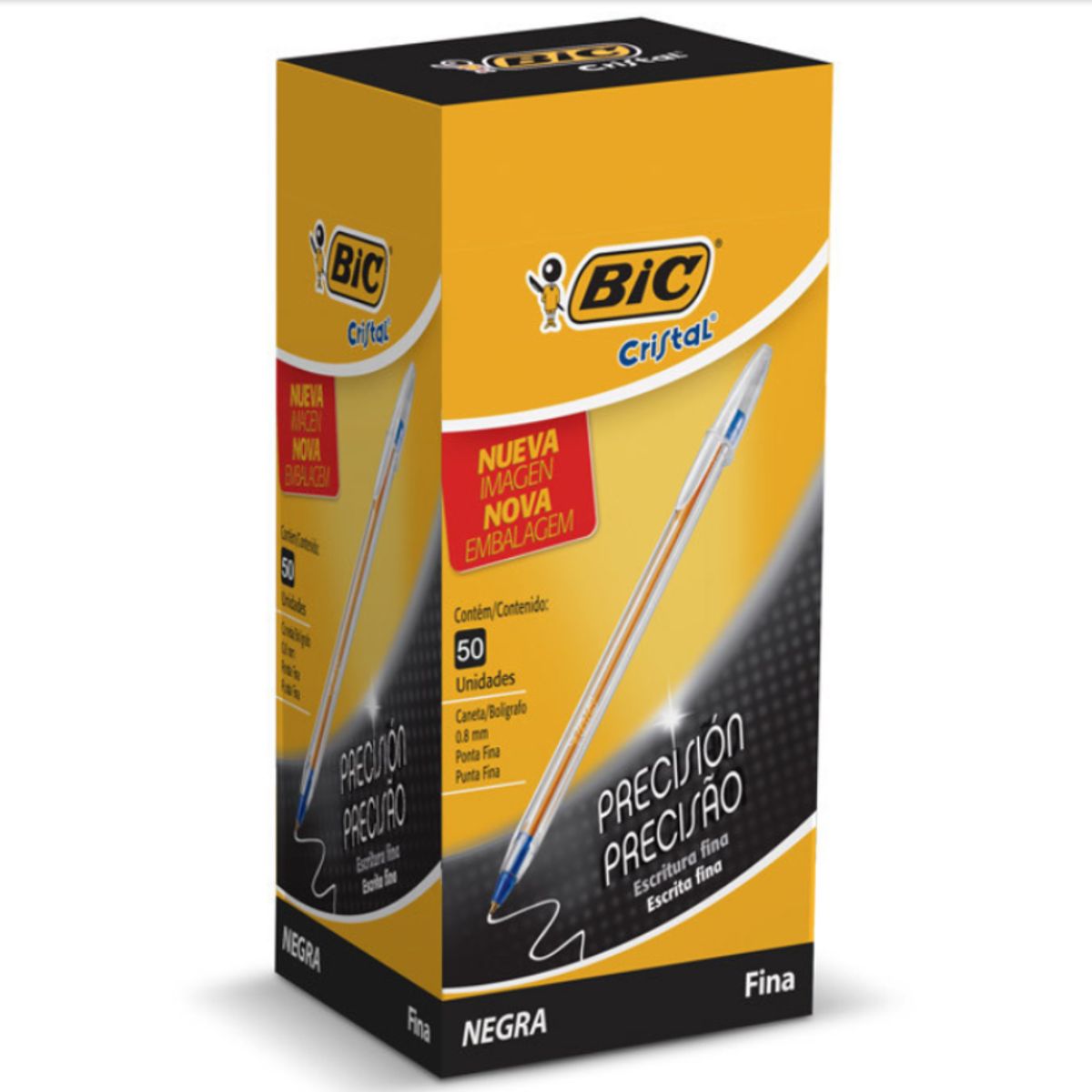 GENERICO - Pack 50 Bic Cristal 0.8 Punta Fina Negro