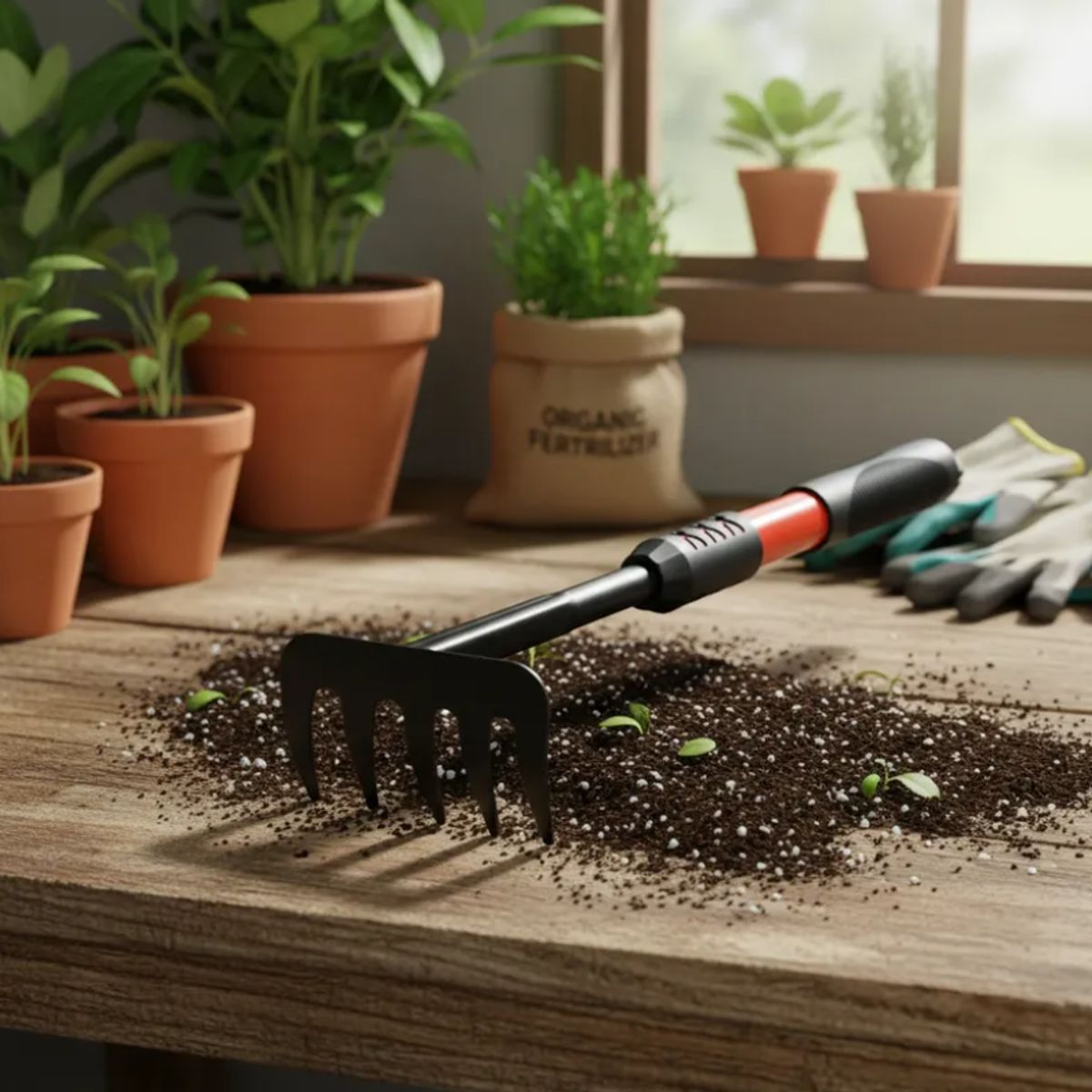 GENERICO - Rastrillo de Mano para Jardín Cultivador Metálico 5 Dientes