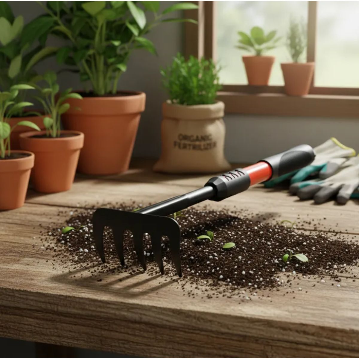 GENERICO - Rastrillo de Mano para Jardín Cultivador Metálico 5 Dientes