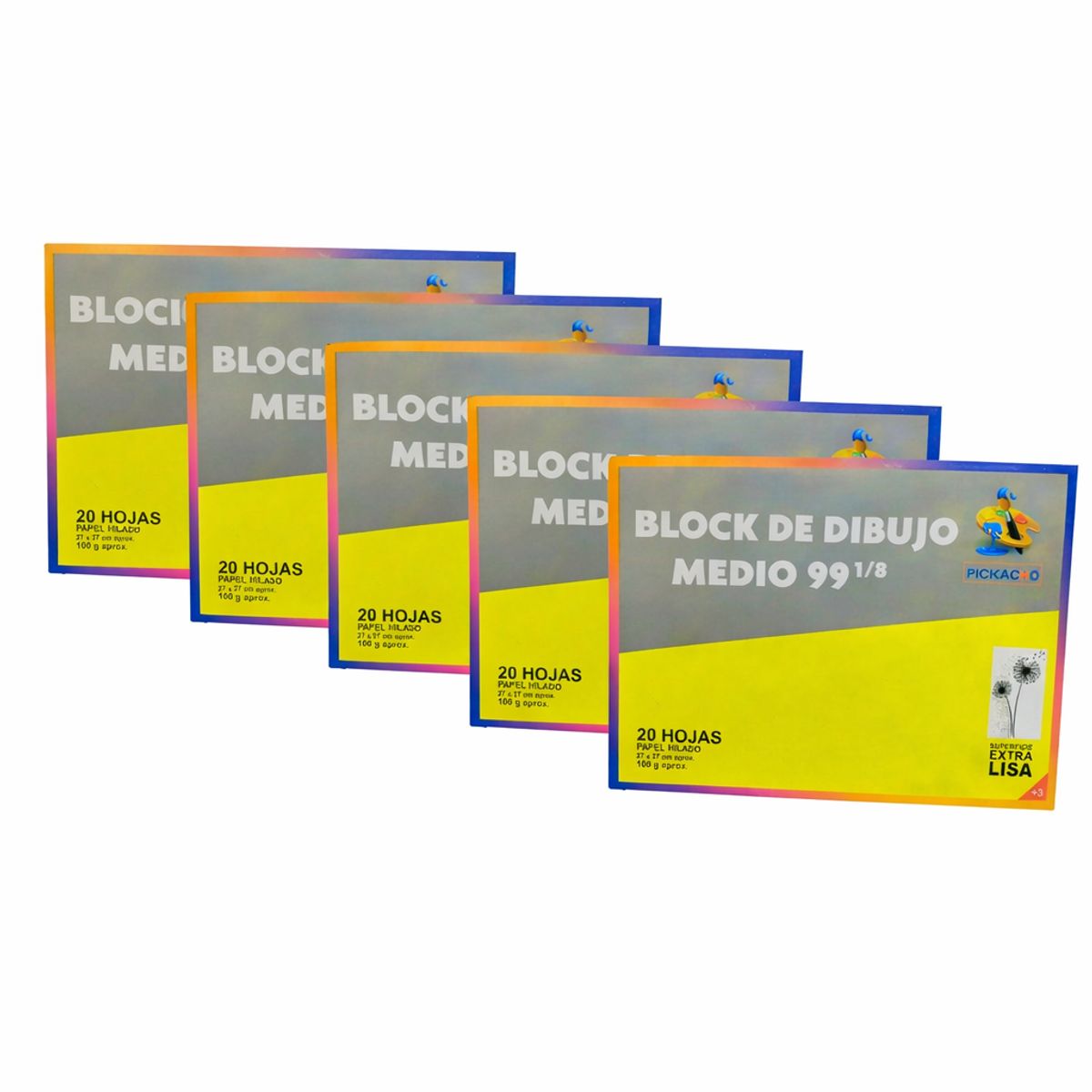 GENERICO - Block Medium de dibujo 99 18 Pack 5 block de 20 hojas Escolar