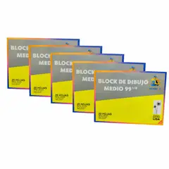 GENERICO - Block Medium de dibujo 99 18 Pack 5 block de 20 hojas Escolar