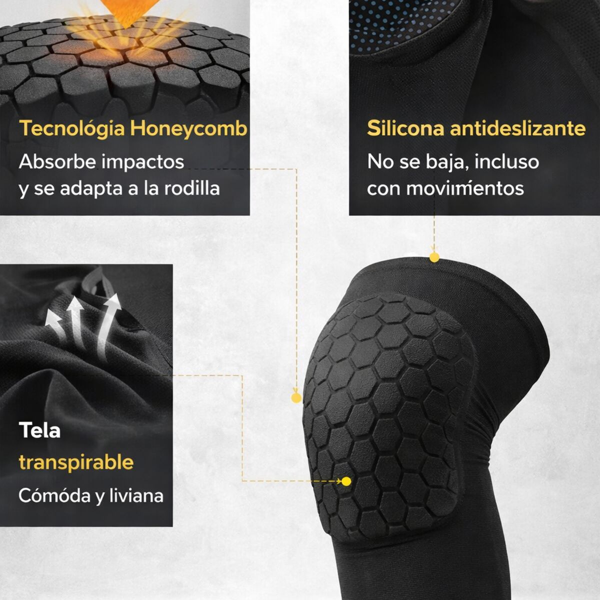 GENERICO - Rodillera Honeycomb Corta para Básquetbol con Protección Antigolpes  Par S