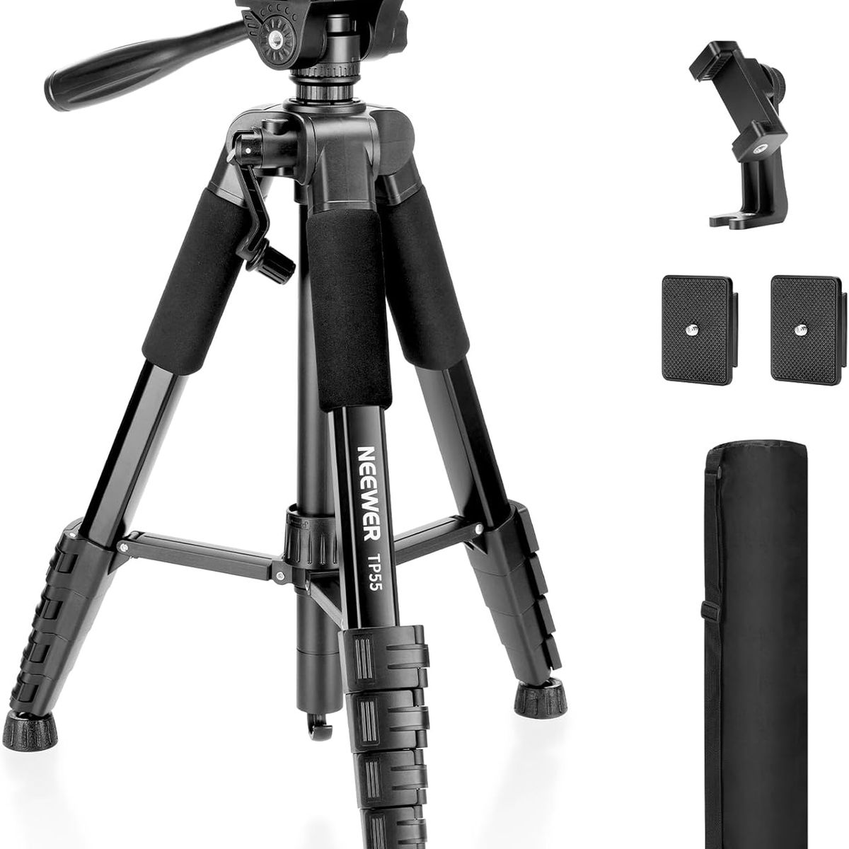 NEEWER - 180cm Trípode Para Celular Cámara Sony Canon Nikon Con Soporte Móvil Montaje Aluminio 3 Way Head