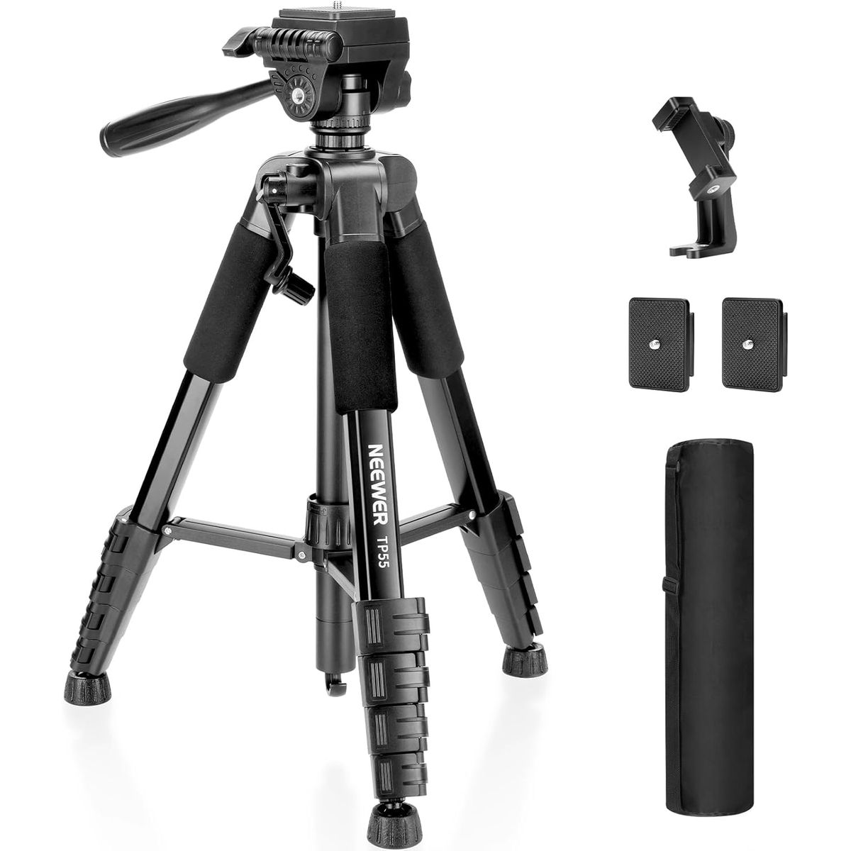 NEEWER - 180cm Trípode Para Celular Cámara Sony Canon Nikon Con Soporte Móvil Montaje Aluminio 3 Way Head