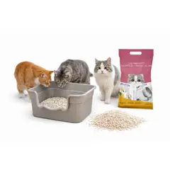 SUKEA - Pack De Arenero De 50cm Para Gato Con Pala + Arena Mineral Gris