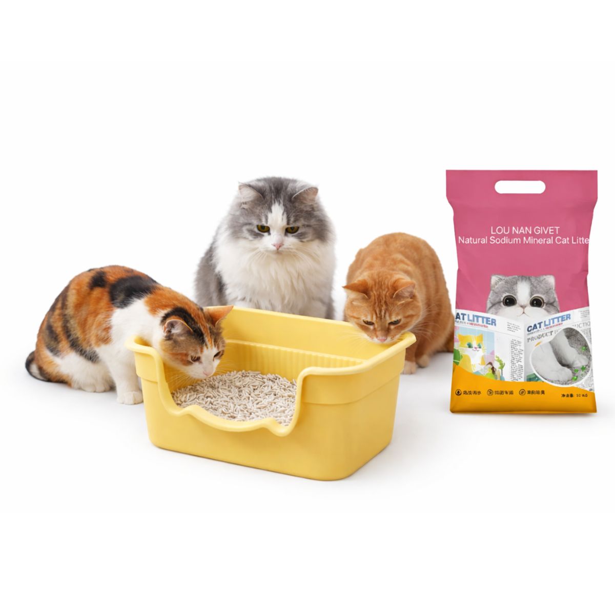 SUKEA - Pack De Arenero De 50cm Para Gato Con Pala + Arena Mineral Amarillo
