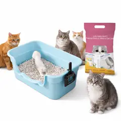 SUKEA - Pack De Arenero De 50cm Para Gato Con Pala + Arena Mineral Celeste