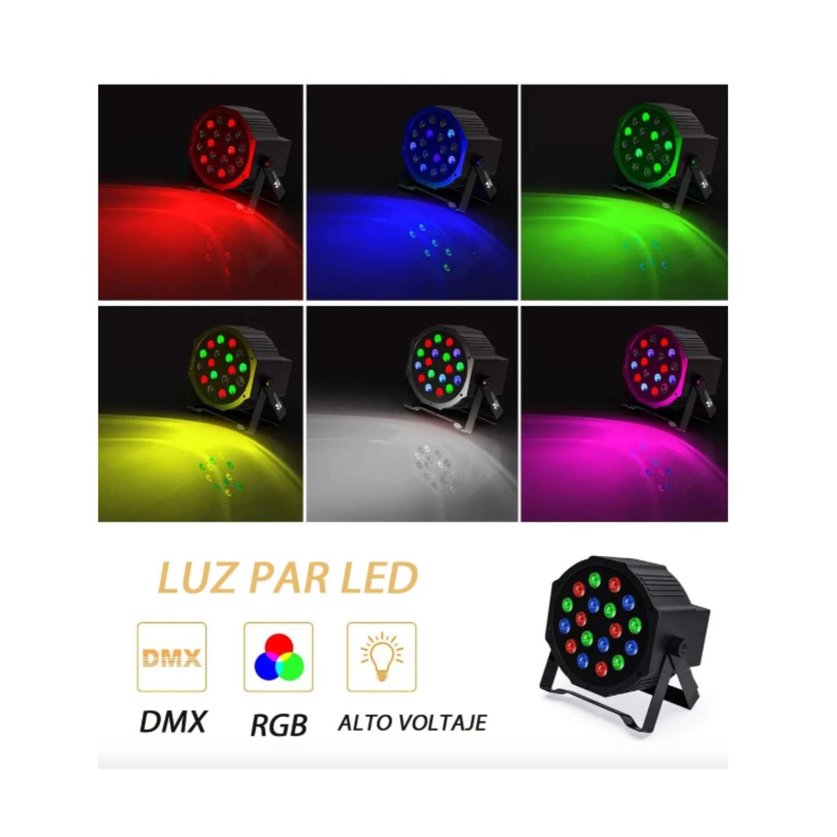 GENERICO - Foco LED Par 18 RGB Showtech Pro - Efectos Rítmicos y DMX