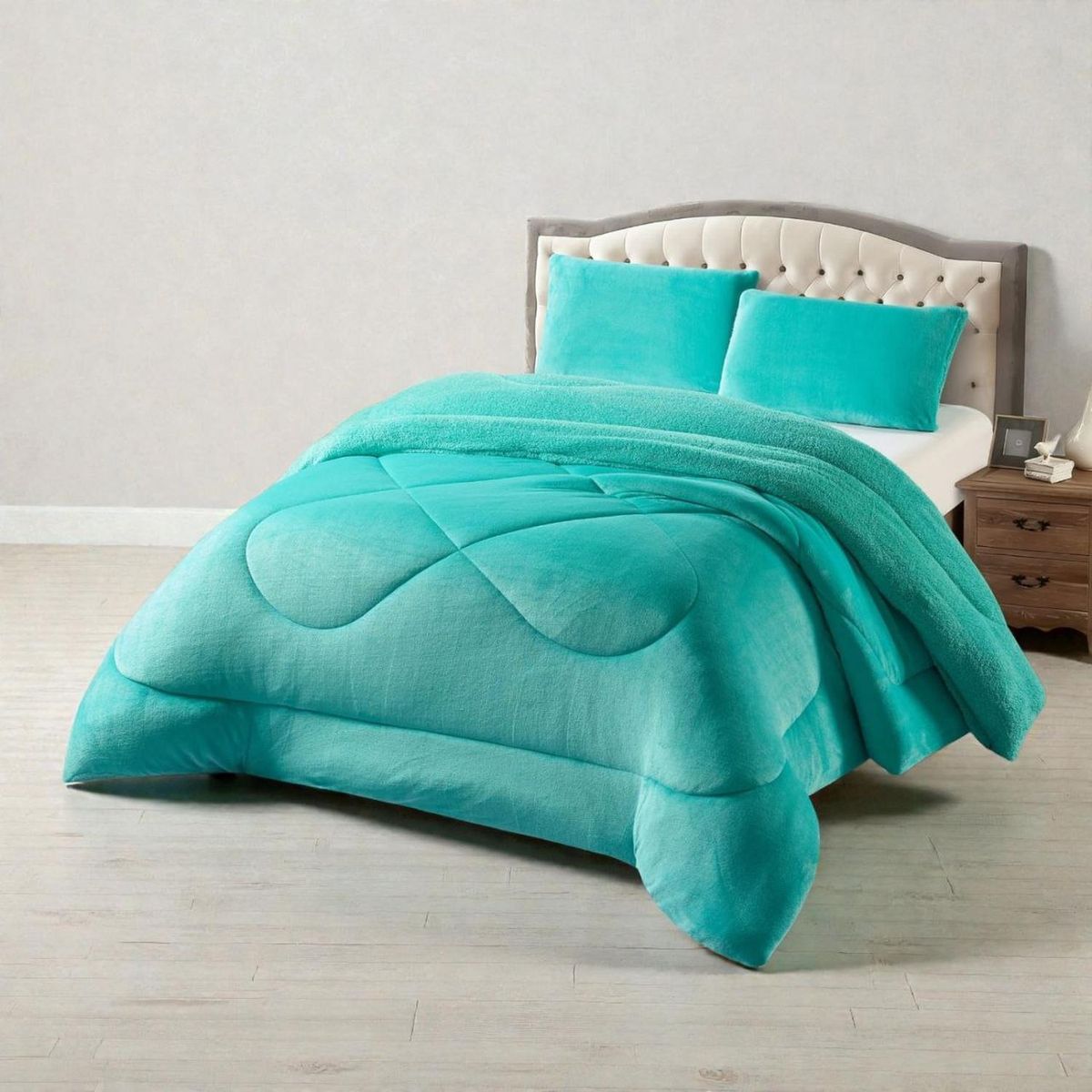 GENERICO - Cobertor King De Plush Liso Con Chiporro + 2 Fundas Almohada - Agua - King