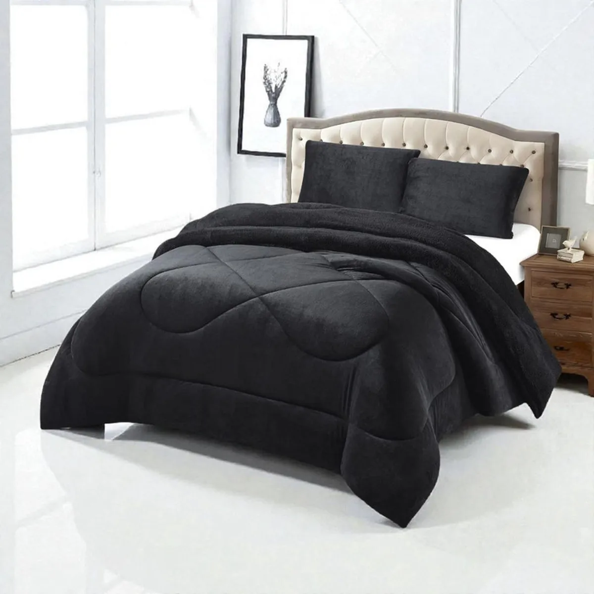 GENERICO - Cobertor Plush Liso 1.5 Plazas Con Chiporro 1 Funda Almohada - Negro - 1,5 Plazas