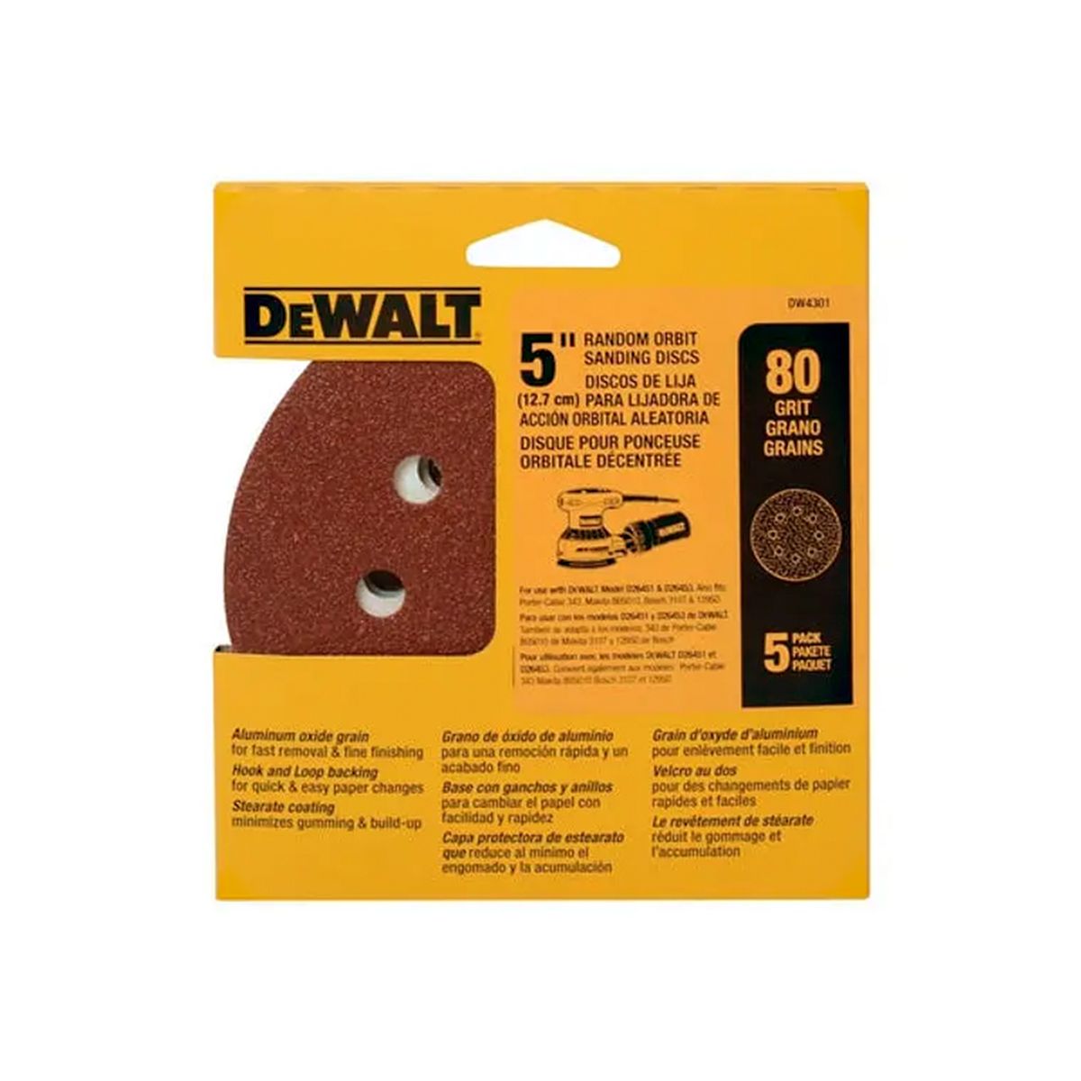 Set 5 Lijas con velcro Dewalt DW4301 Grano 80, marca DEWALT - Foto Principal