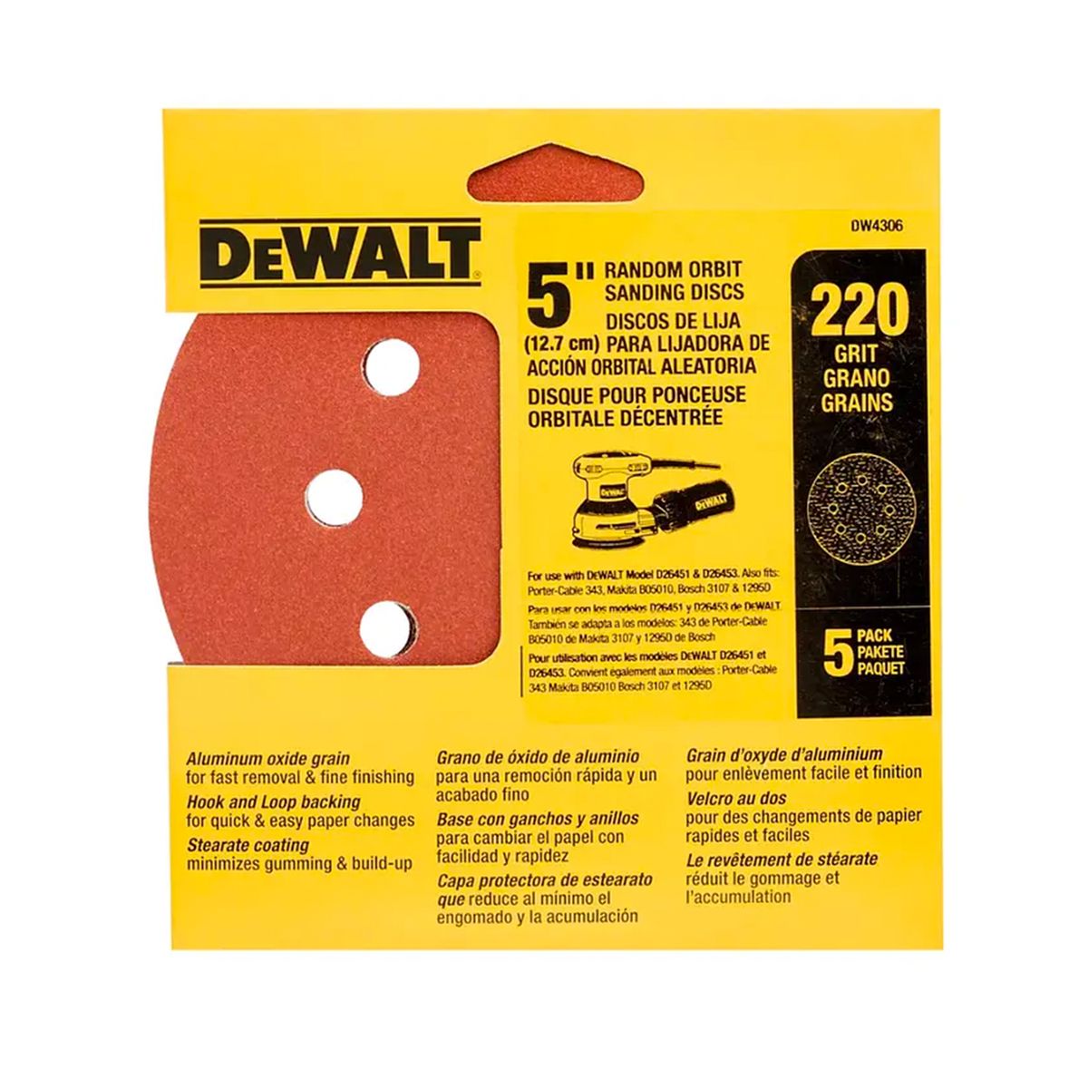 Set 5 Lijas con velcro Dewalt DW4306 Grano 220, marca MAKITA - Foto Principal