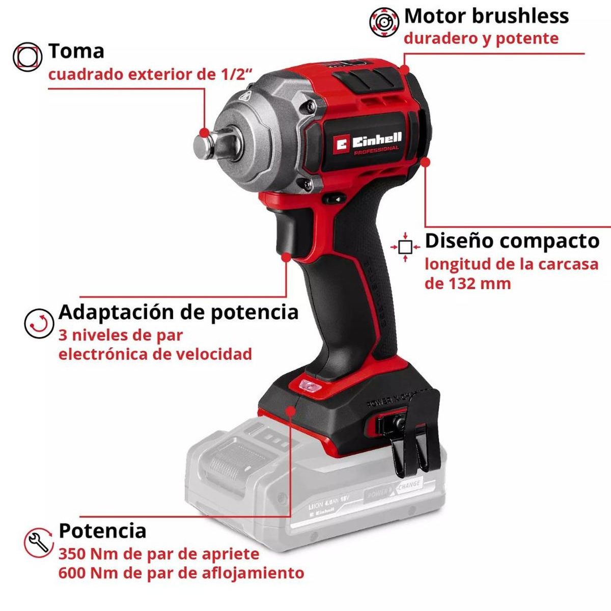 EINHELL - Llave de Impacto Einhell TP-CW 18/350-C Li BL - Sin Baterías