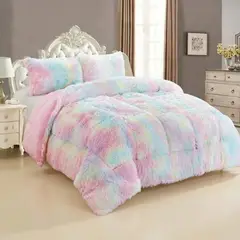 GENERICO - Cobertor Jaspeado Peludo Con Chiporro 2 Plaza + 2 Fundas - Multicolor - 2 Plazas