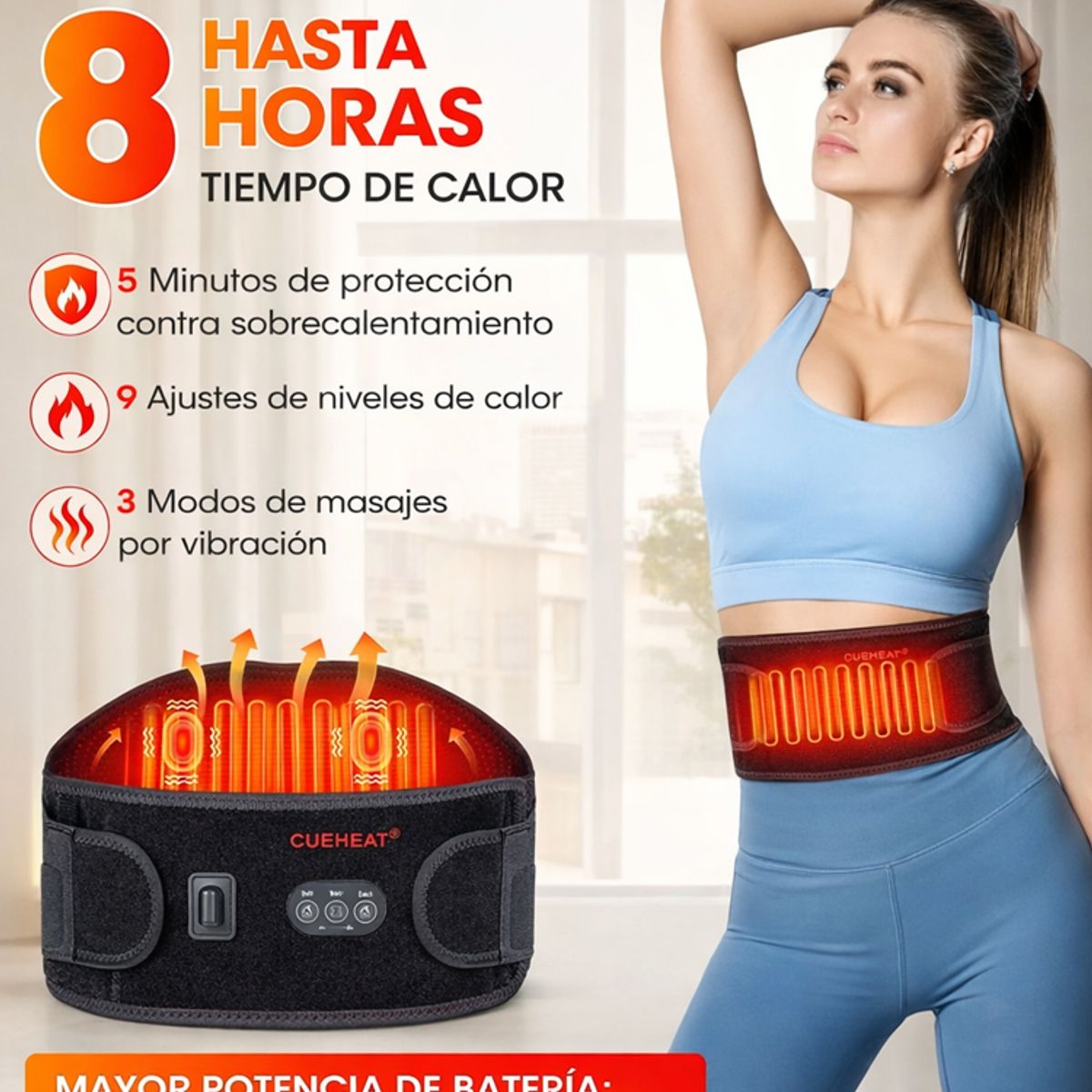 MOVI - Faja Lumbar con 3 Niveles de Calor  y Bolsillo para Gel Frío