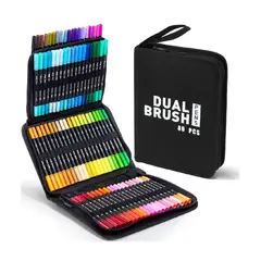 GENERICO - Estuche 80 Marcadores Doble Punta Fineliner Plumón Pincel