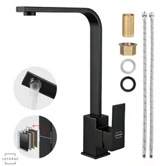 LEFORGE BAIN - Llave Monomando Lavaplatos Alta 360° Griferia Acero Inox 304 Negro Mate