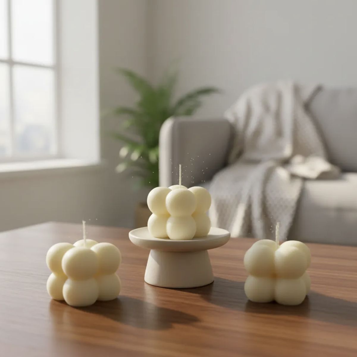HAOKIDS - Set 3 velas mini Burbuja o Bubble candles geométricas adorno minimalista moderno 3.5 cm cera de soja