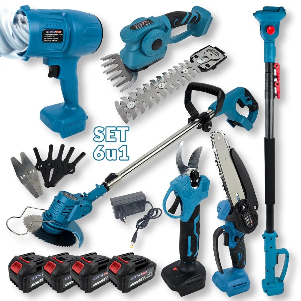 MOVI - Kit de Jardinería 6 en 1600W con 2 Baterías