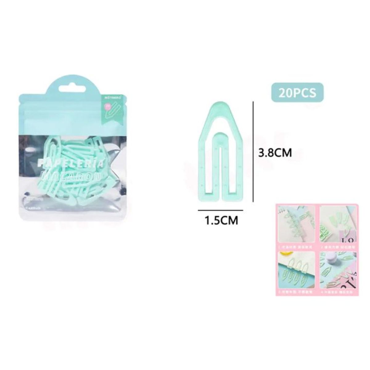 GENERICO - Clips de papel 4x1cm 20pcs Verde