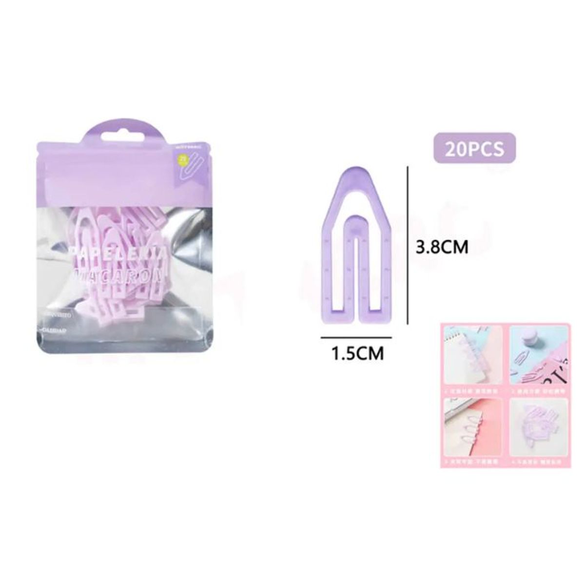 GENERICO - Clips de papel 4x1cm 20pcs Morado