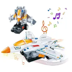 ANGELES DEL HOGAR - ROBOT TRANSFOMERS AVION MILITAR LUCES + SONIDO + BATERIA