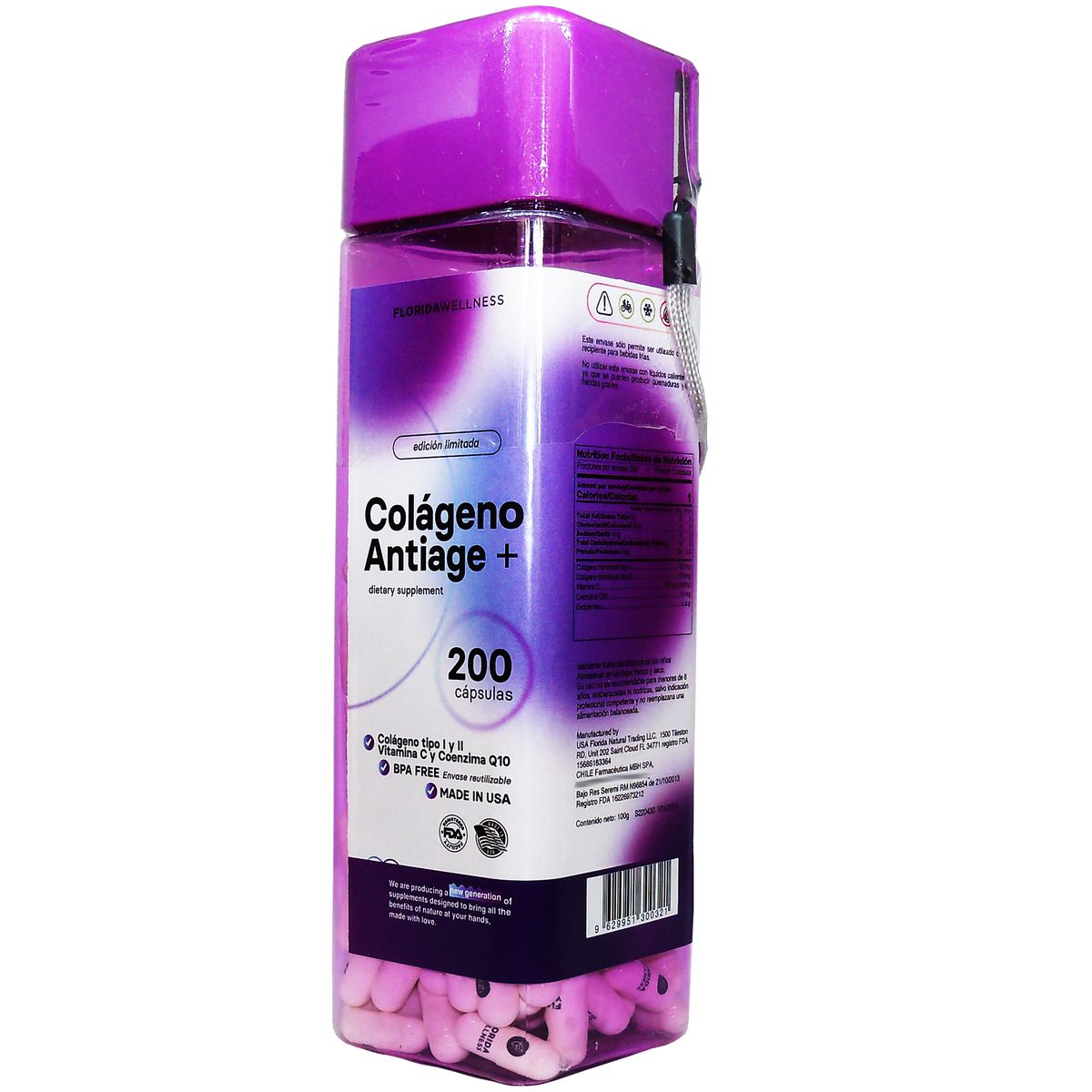 NATURAL FARM - Colageno Antiage + Coenzima Q10+ Vit C 200 Caps  Made In Usa