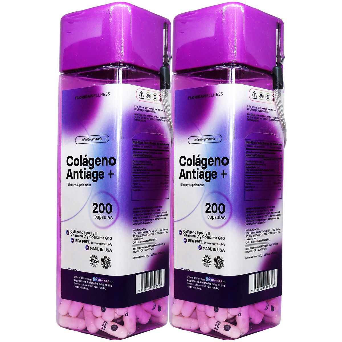 NATURAL FARM - 2X Colageno Antiage + Coenzima Q10+ Vit C 200 Caps  Made In Usa