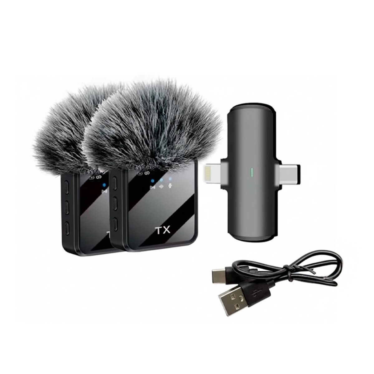 MOTOMO - Micrófono Dual de Solapa Inalámbrico Profesional Tipo C Lightning y 3.5mm