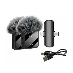 MOTOMO - Micrófono Dual de Solapa Inalámbrico Profesional Tipo C Lightning y 3.5mm