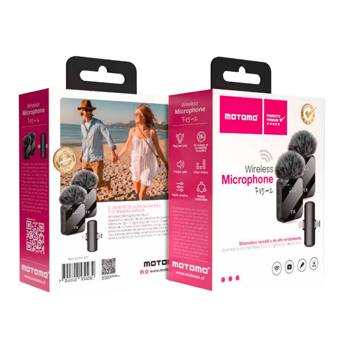 MOTOMO - Micrófono Dual de Solapa Inalámbrico Profesional Tipo C Lightning y 3.5mm
