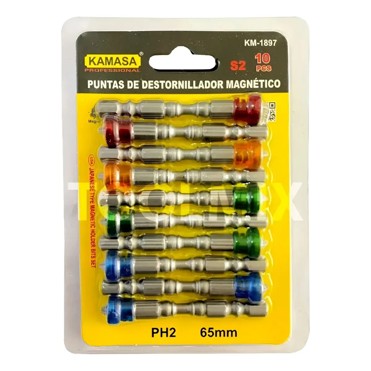 KAMASA - Juego 10 Puntas Magnéticas Ph2 Phillips Hexagonal De 1/4