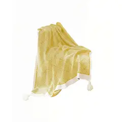 GENERICO - MANTA DECORATIVA CON BORLAS Y ESTAMPADO GEOMETRICO DE ROMBO COLOR AMARILLO
