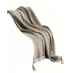 GENERICO - MANTA DECORATIVA CON BORLAS Y ESTAMPADO GEOMETRICO DE ROMBO COLOR MARRÓN