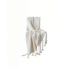 GENERICO - MANTA CHENILLE CON FLECOS DE SOGA TRENZADOS COLOR BLANCO
