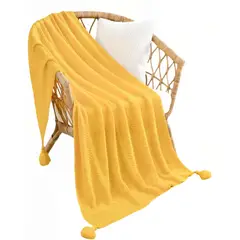 GENERICO - MANTA DE SOFÁ CON FLECOS DE SOGA 130CMX180CM COLOR AMARILLO