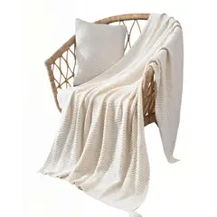 GENERICO - MANTA DE SOFÁ CON FLECOS DE SOGA 130CMX180CM COLOR BLANCA